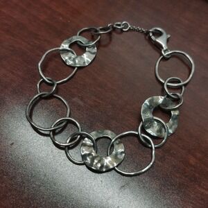Silpada Hammered Sterling Silver PAPER CHAIN Circle Link Bracelet B2171 8"